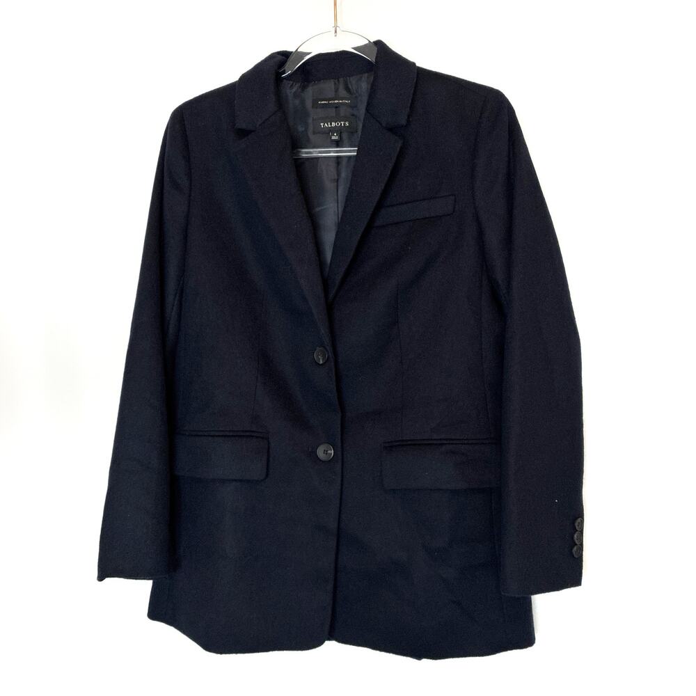Talbots Navy Blue Wool Blend Button Blazer Quiet Luxury Minimalist Womens 4
